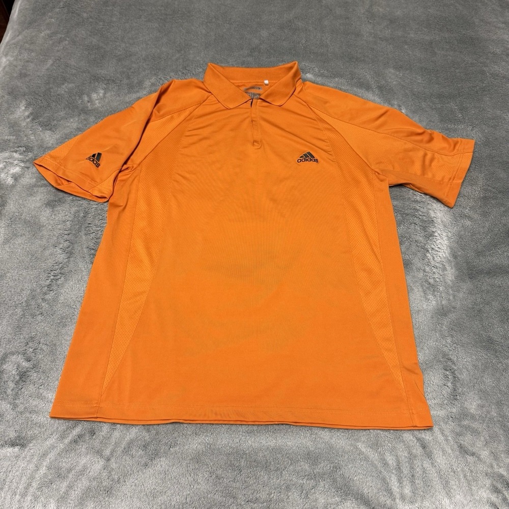 Adidas Golf Polo Shirt Mens M Orange Short Sleeve Zipper ClimaCool 0897